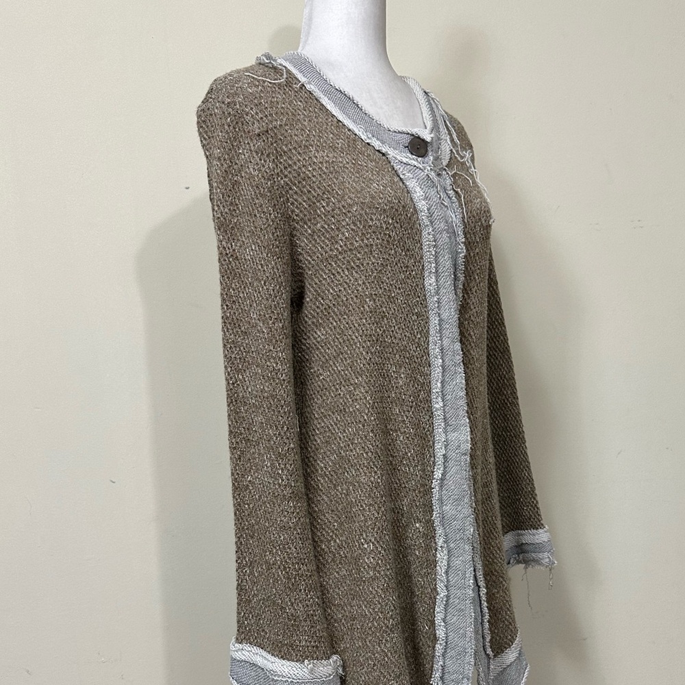 NWOT Pete Cotton Blend Brown Grey Factory Distressed Grunge Wrap Cloak Coat M/L - Picture 2 of 16